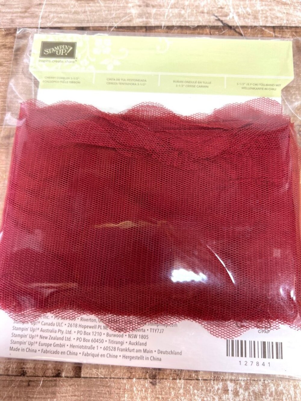 Cherry Cobbler 3.5" Scalloped Tulle Ribbon By Stampin Up! 127841